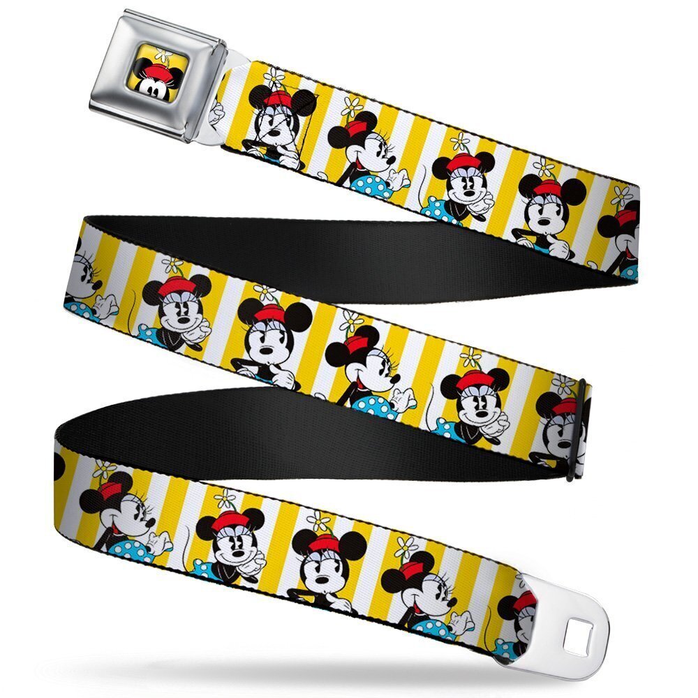 5311 Seatbelt Belt - Minnie Mouse w/Hat Poses Stripe Yellow/White - 1.0"